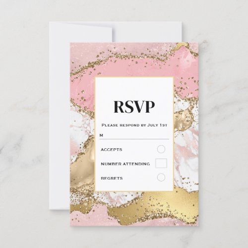 Luxury Rose Gold Pink Marble Design Wedding RSVP Card