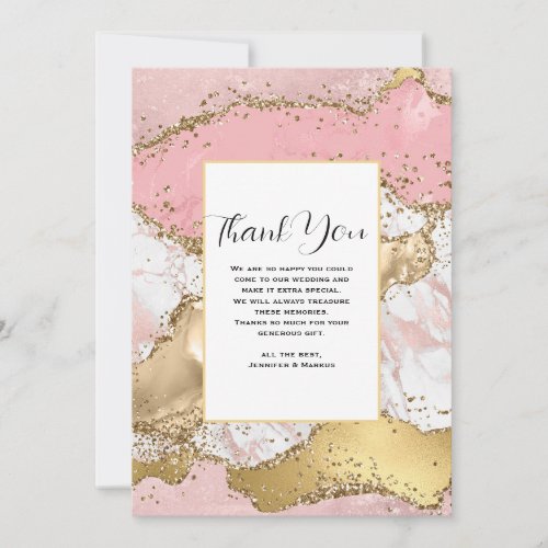 Luxury Rose Gold Pink Marble Design Wedding Thank You Card