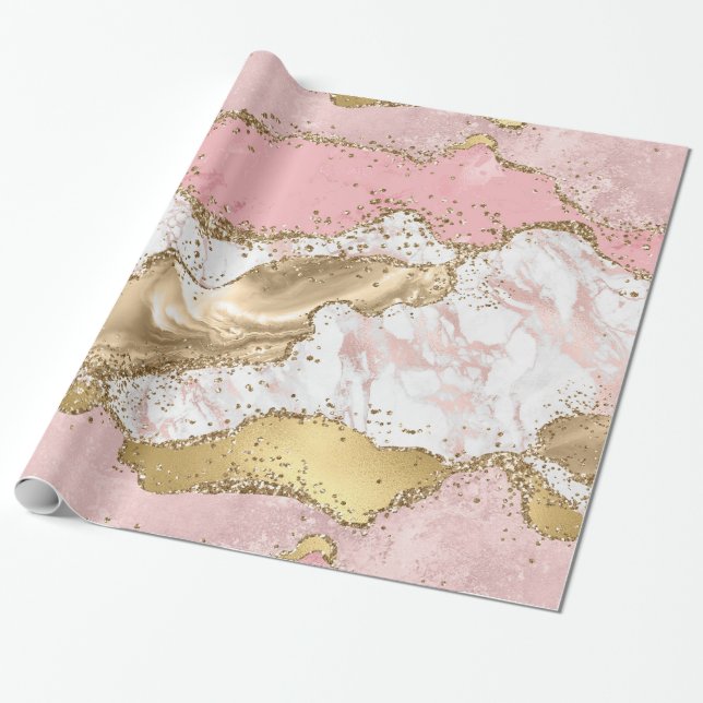 Luxury Rose Gold Pink Marble Design Wrapping Paper (Unrolled)