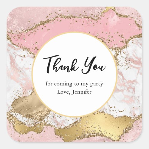 Luxury Rose Gold Pink Marble Party Thank You Square Sticker