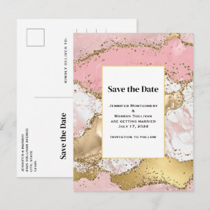 Luxury Rose Gold Pink Marble Wedding Save the Date Invitation Postcard