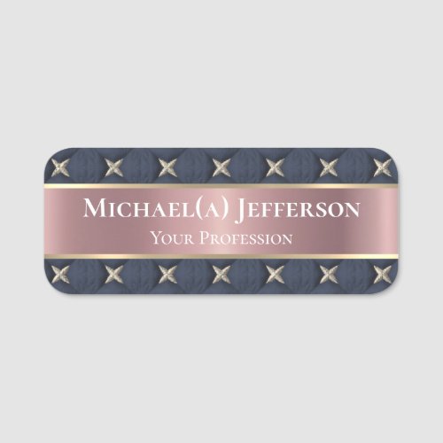 Luxury Rose Gold Pink  Seven Golden Stars On Blue Name Tag