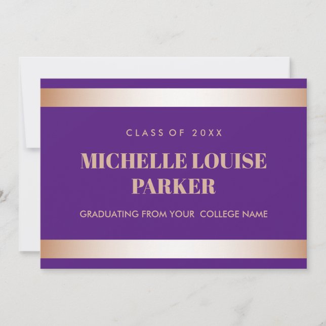 Luxury Rose Gold Purple Photo Graduation Invitation (Front)