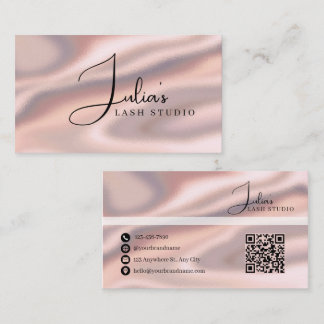 Luxury Rose Gold Satin Lash Studio Business Card