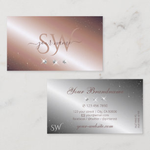 Luxury Rose Gold Silver Sparkle Diamonds Initials Business Card