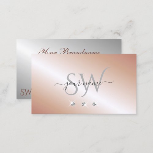 Luxury Rose Gold Silver Sparkle Diamonds Initials Business Card