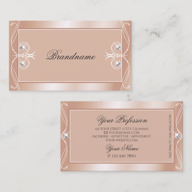 Luxury Rose Gold Sparkle Diamonds Ornate Ornaments Business Card (Front/Back)
