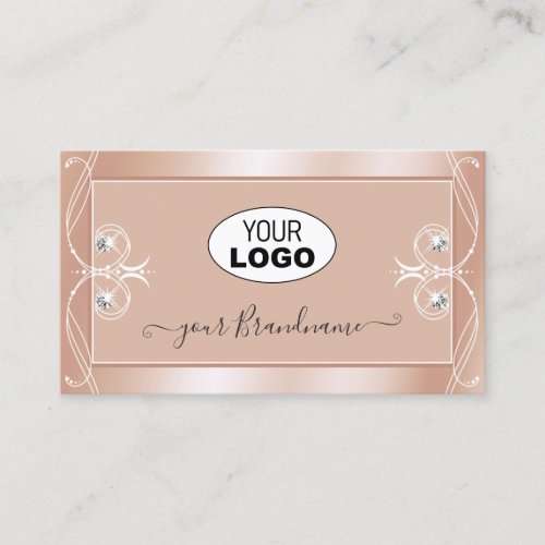 Luxury Rose Gold Sparkle Diamonds with Logo Ornate Business Card