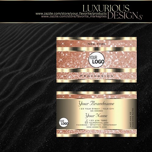 Luxury Rose Gold Sparkle Glitter and Logo Golden Business Card