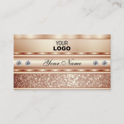 Luxury Rose Gold Sparkle Glitter Diamonds and Logo Business Card