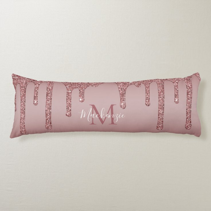 Luxury Rose Gold Sparkle Glitter Drips Monogram Body Pillow Zazzle