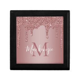 Luxury Rose Gold Sparkle Glitter Drips Monogram Gift Box