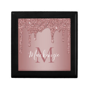 Luxury Rose Gold Sparkle Glitter Drips Monogram Gift Box