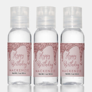 Luxury Rose Gold Sparkle Glitter Drips Monogram Hand Sanitizer