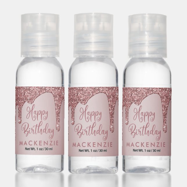 Luxury Rose Gold Sparkle Glitter Drips Monogram Hand Sanitizer (Set)