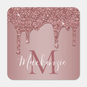 Luxury Rose Gold Sparkle Glitter Drips Monogram Metal Sign