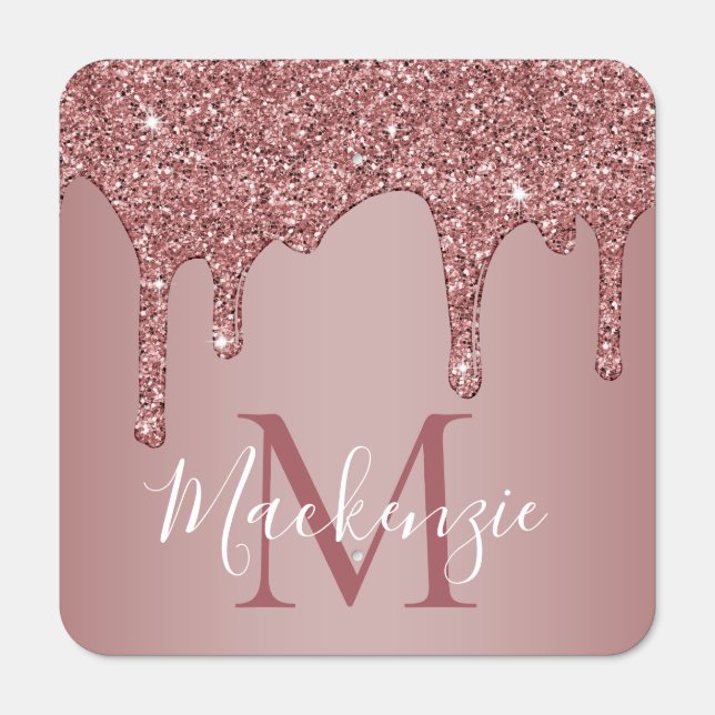 Luxury Rose Gold Sparkle Glitter Drips Monogram Metal Sign (Front)