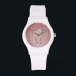 Luxury Rose Gold Sparkle Glitter Drips Monogram Watch<br><div class="desc">Girly Rose Gold Sparkle Glitter Drips Monogram Watch with fashion faux blush pink/rose gold glitter drips on a chic background with your custom monogram and name. Designed by Cedar and String. To personalize further, please click the "customize further" link and use the design tool to modify the design. If you...</div>