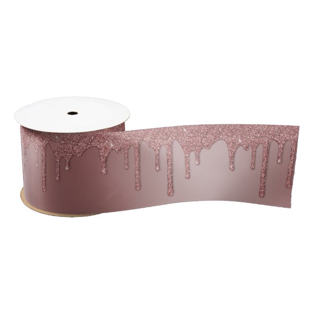 Luxury Rose Gold Sparkle Glitter Drips Satin Ribbo Ribbon (Spool)