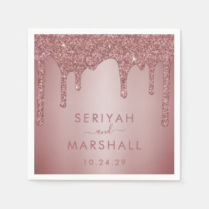 Luxury Rose Gold Sparkle Glitter Drips Wedding Napkins
