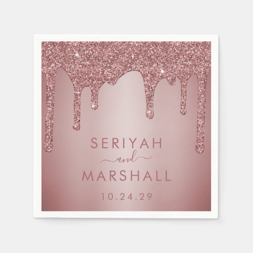 Luxury Rose Gold Sparkle Glitter Drips Wedding Napkins