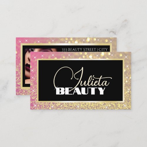 Luxury Rose Gold Sparkle Glitter Photo Template  Business Card