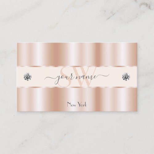 Luxury Rose Gold Sparkle Jewels Monogram Luxe Glam Business Card