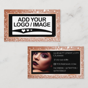 Luxury Rose Gold Sparkle Logo Photo Template Business Card