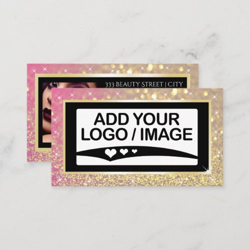 Luxury Rose Gold Sparkle Logo Photo Template Business Card