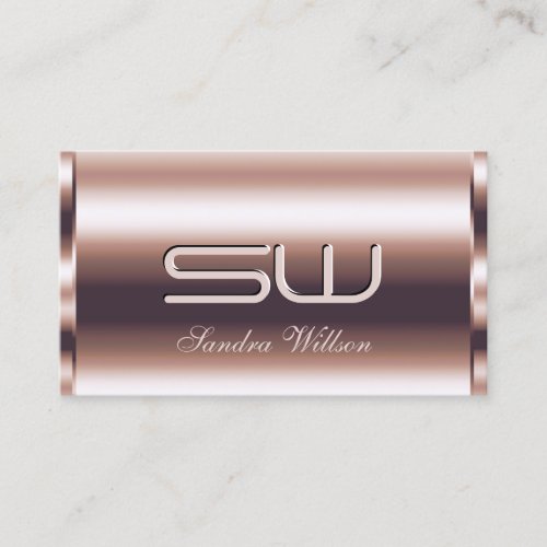 Luxury Rose Gold Sparkling Effect Faux 3D Initials Business Card