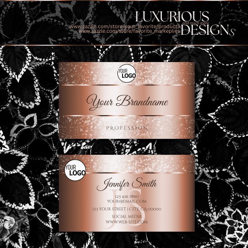 Luxury Rose Gold Sparkly Glitter Initials and Logo Business Card
