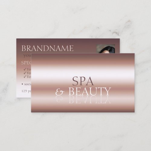 Luxury Rose Gold Stylish Mirror Font with Photo Business Card