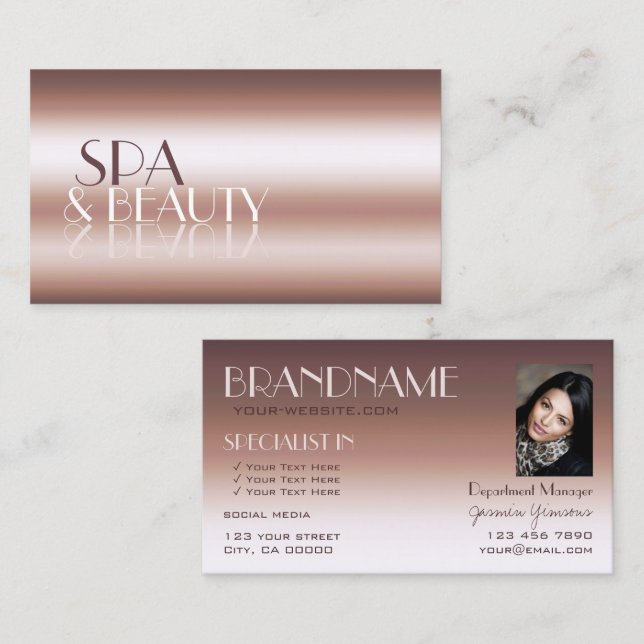 Luxury Rose Gold Stylish Mirror Letters with Photo Business Card (Front/Back)