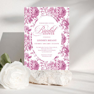 Luxury Rose Gold Toile Roses Floral Bridal Shower  Invitation