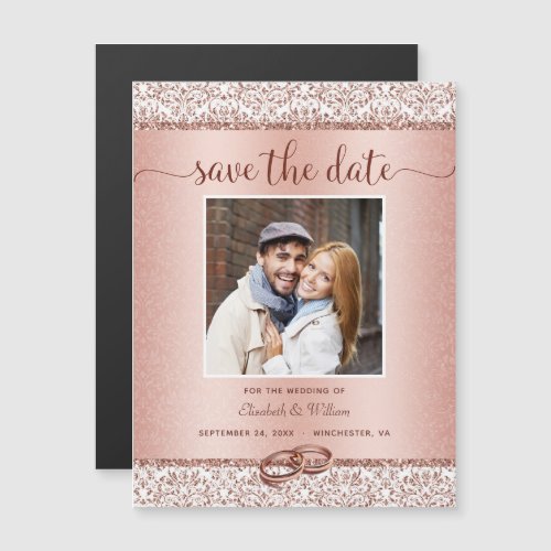 Luxury Rose Gold Wedding Photo Save the Date Magnetic Invitation