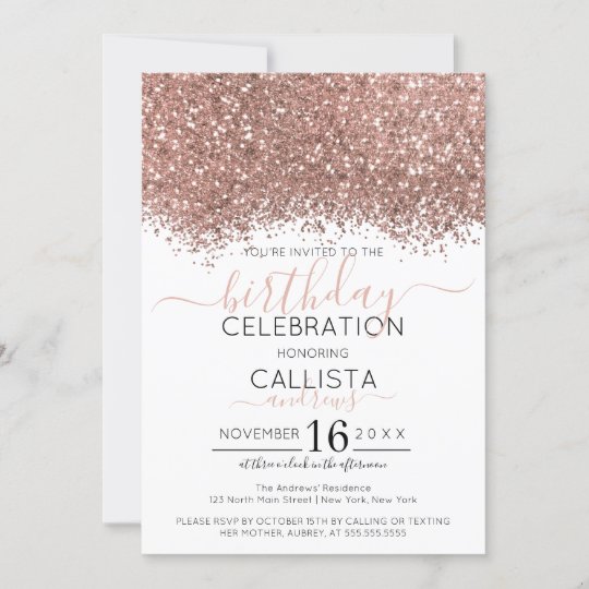 Luxury Rose Gold White Glitter Confetti Birthday Invitation | Zazzle.com