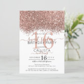 Luxury Rose Gold White Glitter Confetti Sweet 16 Invitation (Standing Front)
