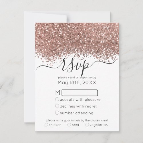 Luxury Rose Gold White Glitter Confetti Wedding RSVP Card