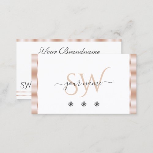 Luxury Rose Gold White Sparkling Jewels Initials Business Card