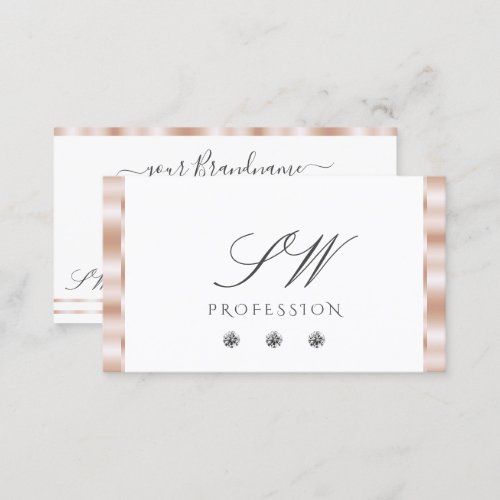 Luxury Rose Gold White Sparkling Jewels Monogram Business Card