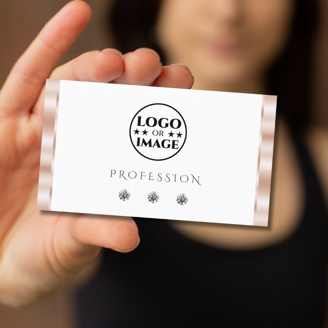 Luxury Rose Gold White Sparkling Jewels with Logo Business Card (Creator Uploaded)