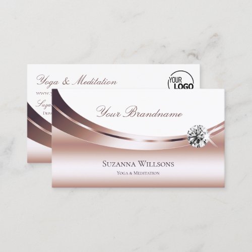 Luxury Rose Gold White with Logo and Luxe Diamond Business Card