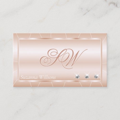 Luxury Rose Gold with Diamonds and Monogram Noble Business Card