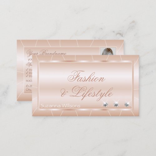 Luxury Rose Gold with Diamonds and Photo Exquisite Business Card