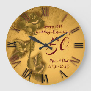 Luxury Rose Happy Gold 50th Anniversary Large Clock