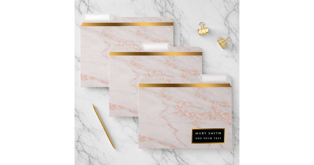 Luxury Rose Pink Blush Glitter Marble Customize File Folder | Zazzle