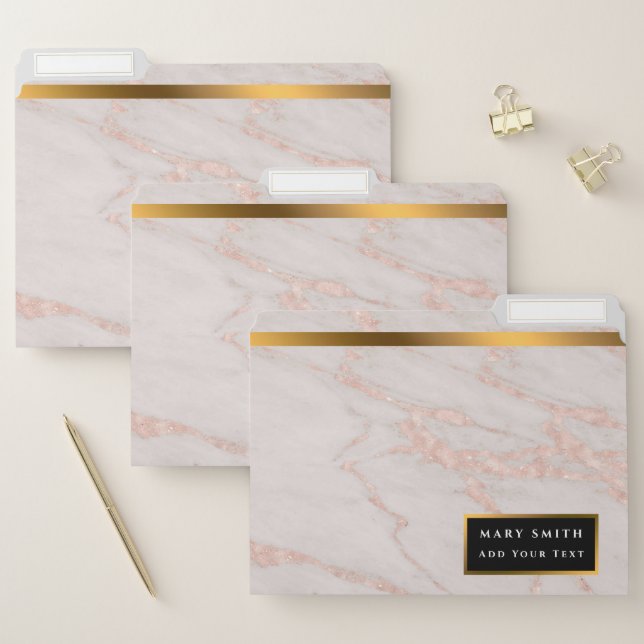 Luxury Rose Pink Blush Glitter Marble Customize File Folder (Set)