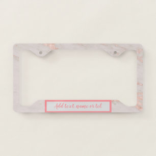 Luxury Rose Pink Blush Glitter Marble Customize License Plate Frame