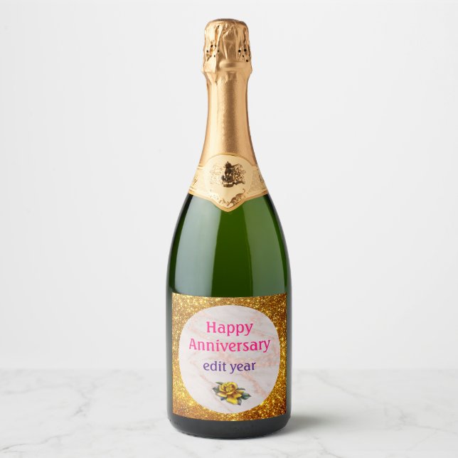 Luxury Rose Pink Blush Glitter Marble Customize Sparkling Wine Label (Front)