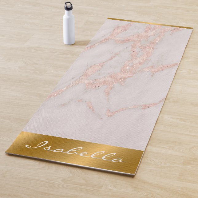 Luxury Rose Pink Blush Glitter Marble Customize Yoga Mat (In Situ)
